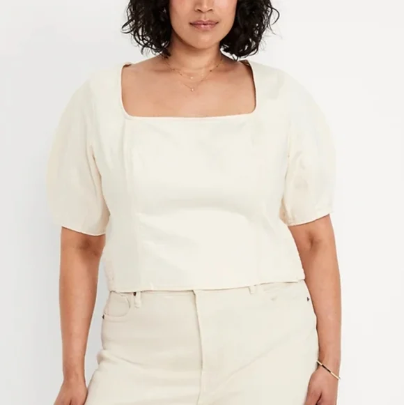 NWT Old Navy Women's Cream Denim Square Neck Top 2X - Picture 1 of 9